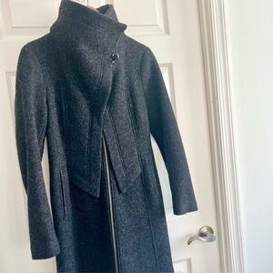 SOIA AND KYO Charcoal Grey Flavie Collared Wool Zip Up Coat, Size Small